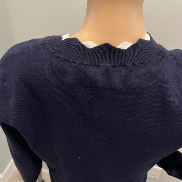 Golbary Navy & White Wave Open Lattice Sweater Knit Tunic Top  Size L  N… - Picture 7 of 13